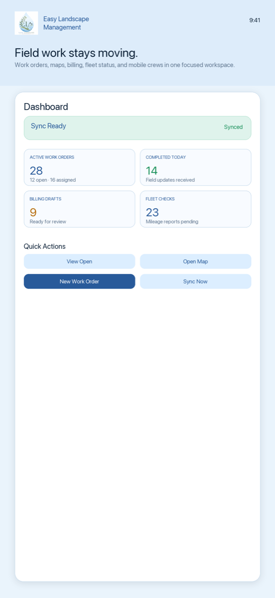 Easy Landscape Management dashboard screen