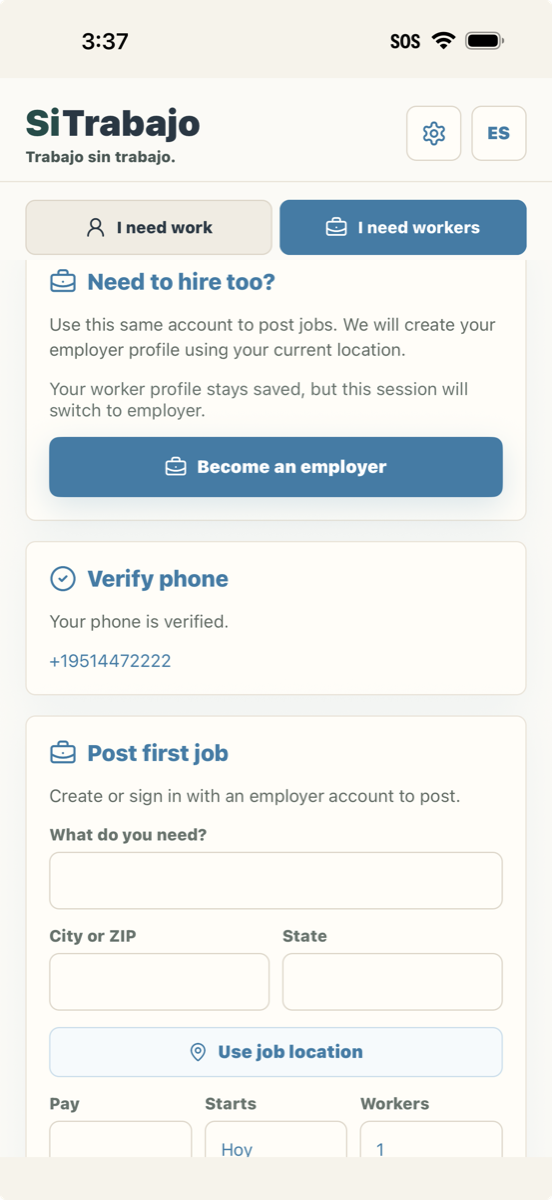 SiTrabajo employer job posting screen